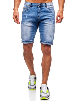 Calça Jeans Casual Masculina Com Zíper De Bolso Reto
