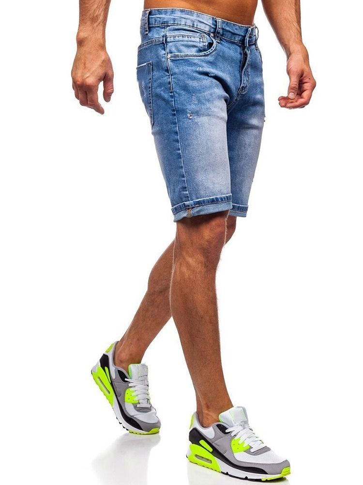Calça Jeans Casual Masculina Com Zíper De Bolso Reto