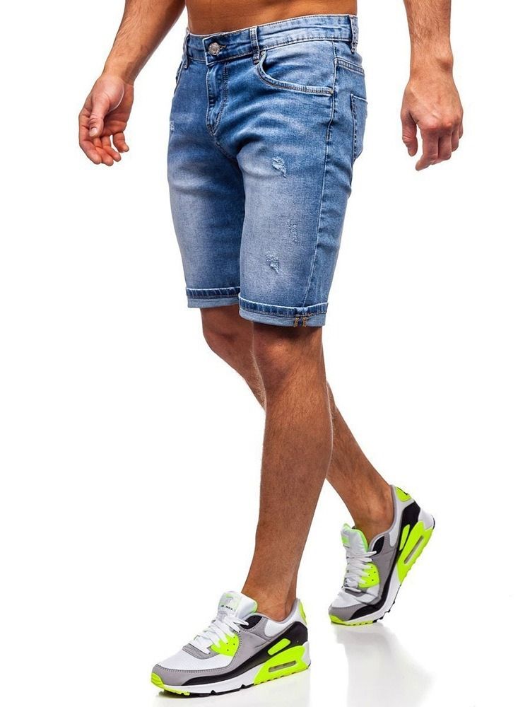Calça Jeans Casual Masculina Com Zíper De Bolso Reto