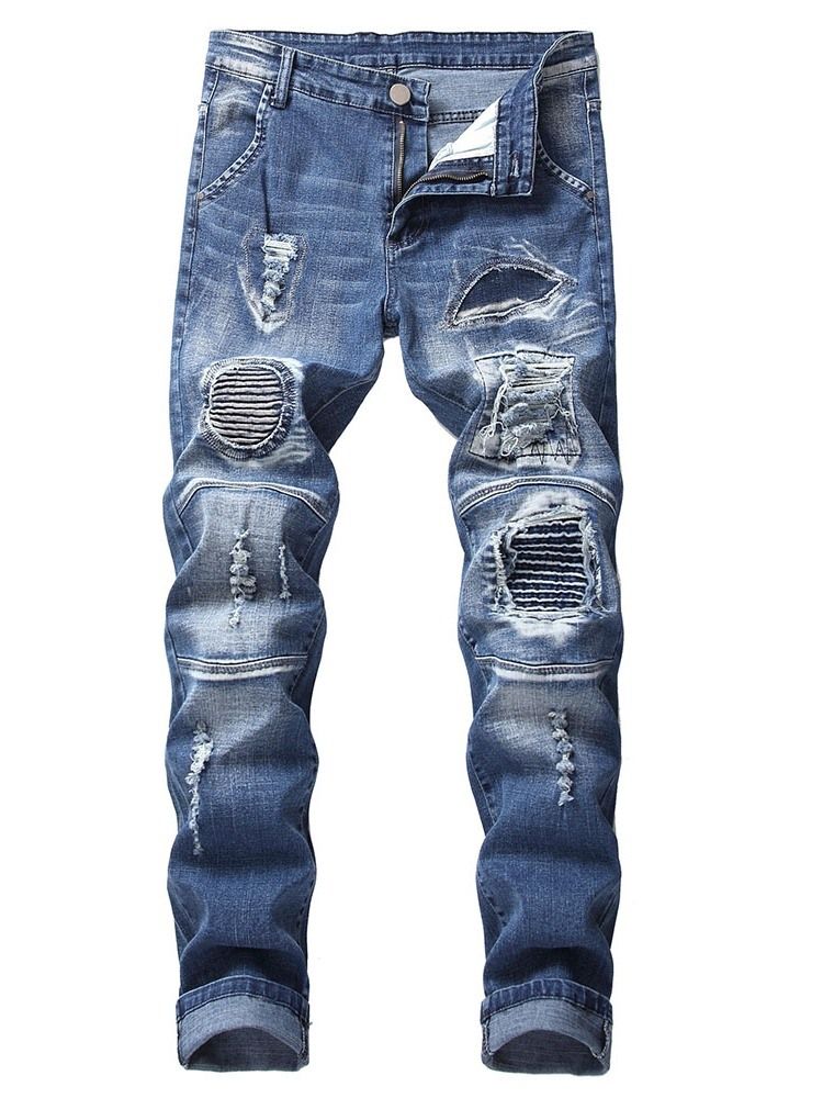 Calça Jeans Casual Masculina Com Zíper De Botão Fino