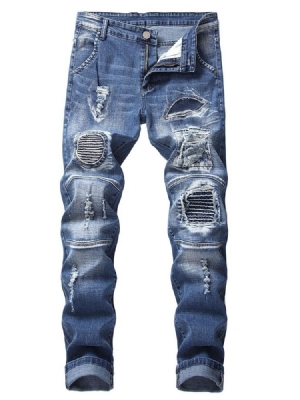 Calça Jeans Casual Masculina Com Zíper De Botão Fino