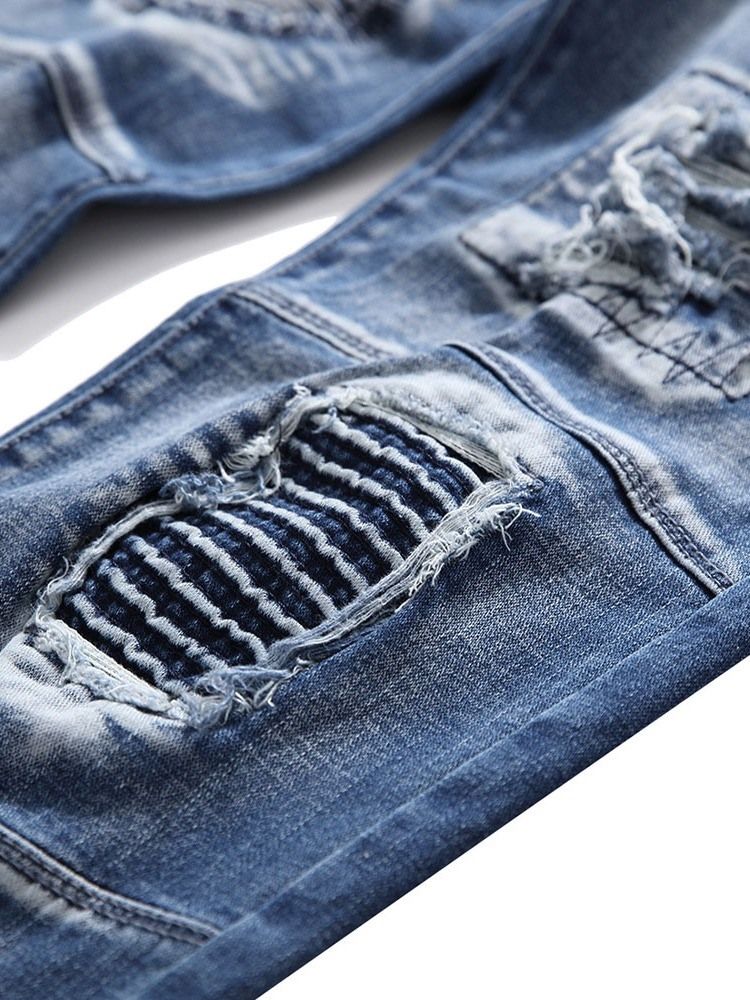 Calça Jeans Casual Masculina Com Zíper De Botão Fino