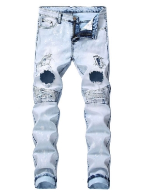 Calça Jeans Casual Masculina Com Zíper Colorido