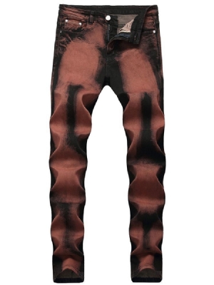 Calça Jeans Casual Masculina Com Zíper Desgastada