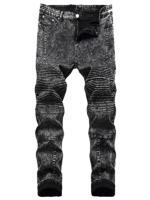 Calça Jeans Casual Masculina Com Zíper Desgastada