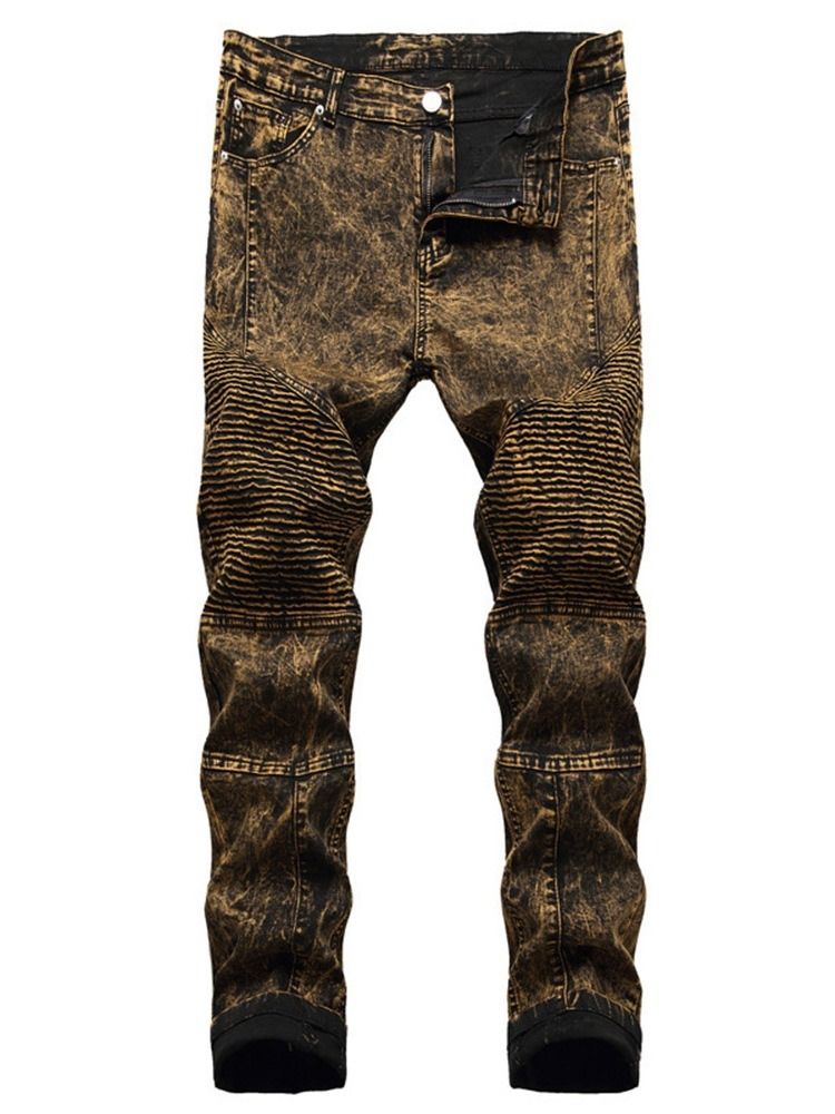 Calça Jeans Casual Masculina Com Zíper Desgastada