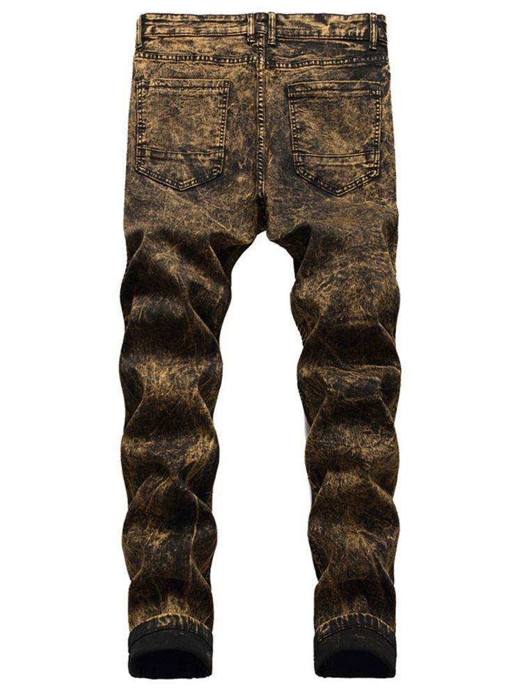 Calça Jeans Casual Masculina Com Zíper Desgastada