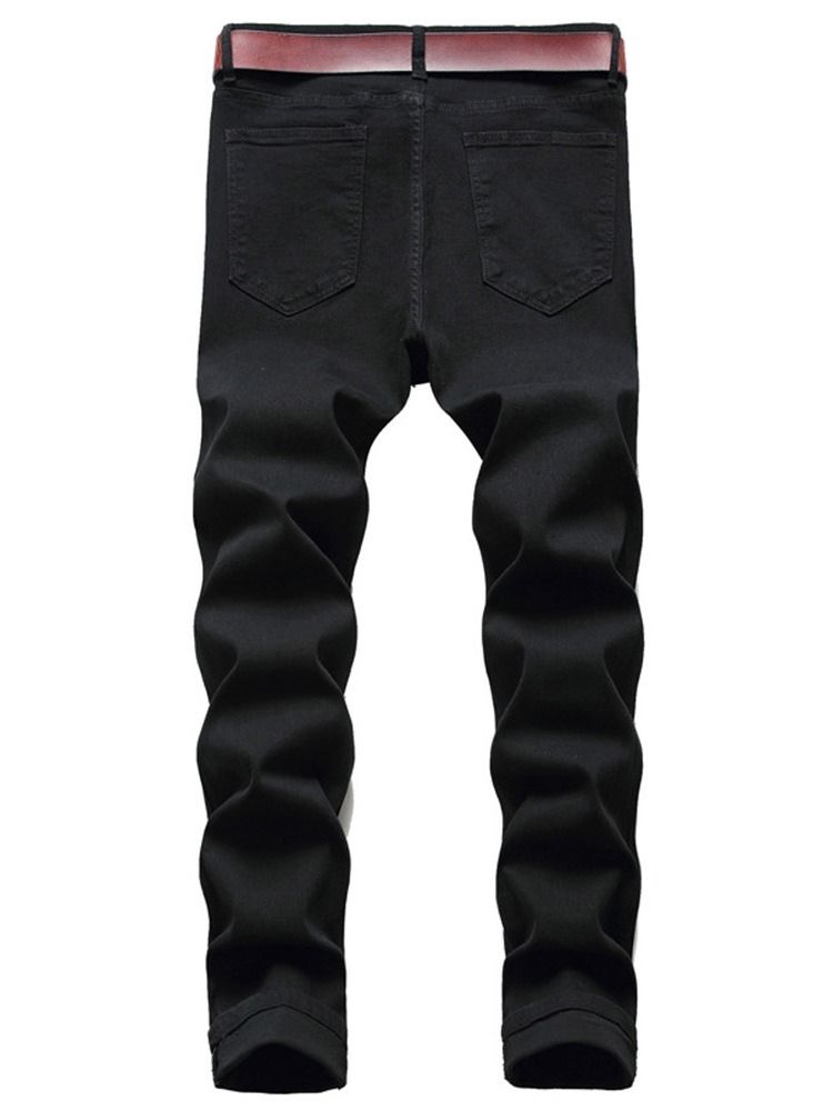 Calça Jeans Casual Masculina Com Zíper Geométrico Reto