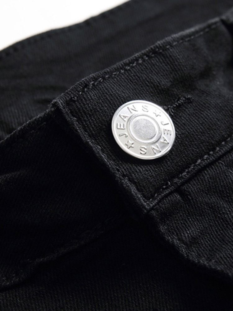 Calça Jeans Casual Masculina Com Zíper Geométrico Reto