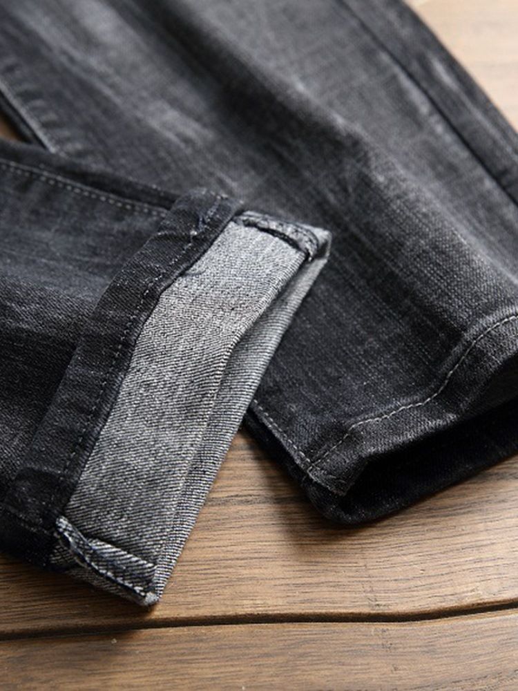 Calça Jeans Casual Masculina Com Zíper Plissado