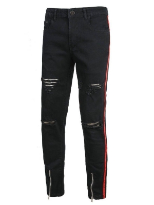 Calça Jeans Casual Masculina Com Zíper Reto