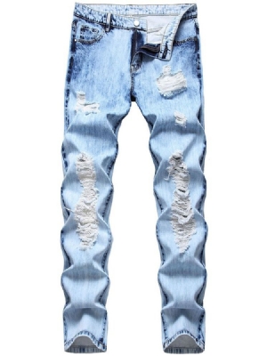 Calça Jeans Casual Masculina Com Zíper Reto Liso E Liso
