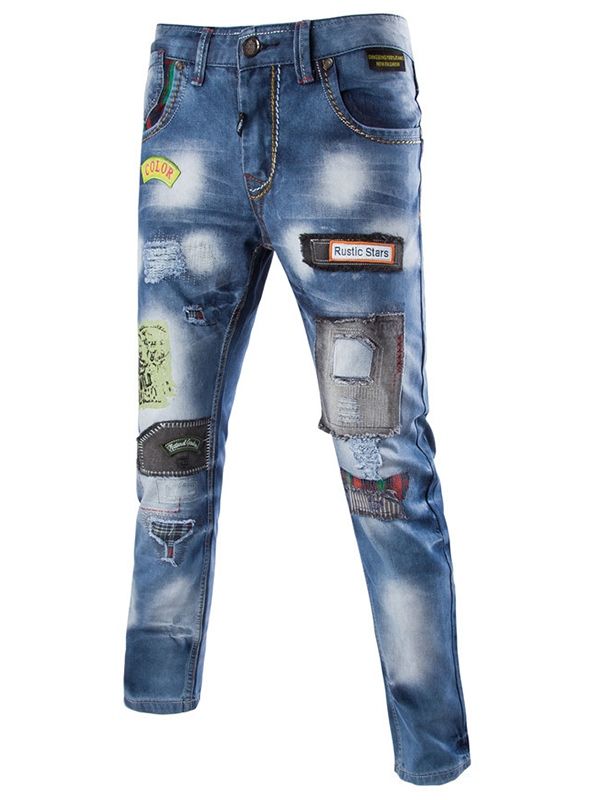 Calça Jeans Casual Masculina De Patchwork Estilo De Rua
