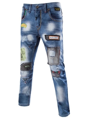 Calça Jeans Casual Masculina De Patchwork Estilo De Rua
