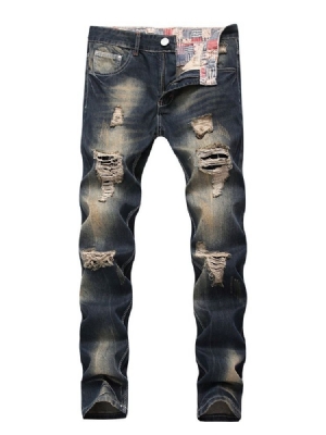 Calça Jeans Casual Masculina Reta Com Zíper