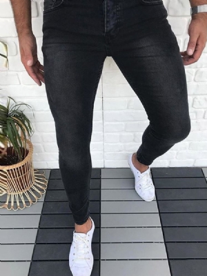 Calça Jeans De Cintura Baixa Masculina Com Zíper Liso
