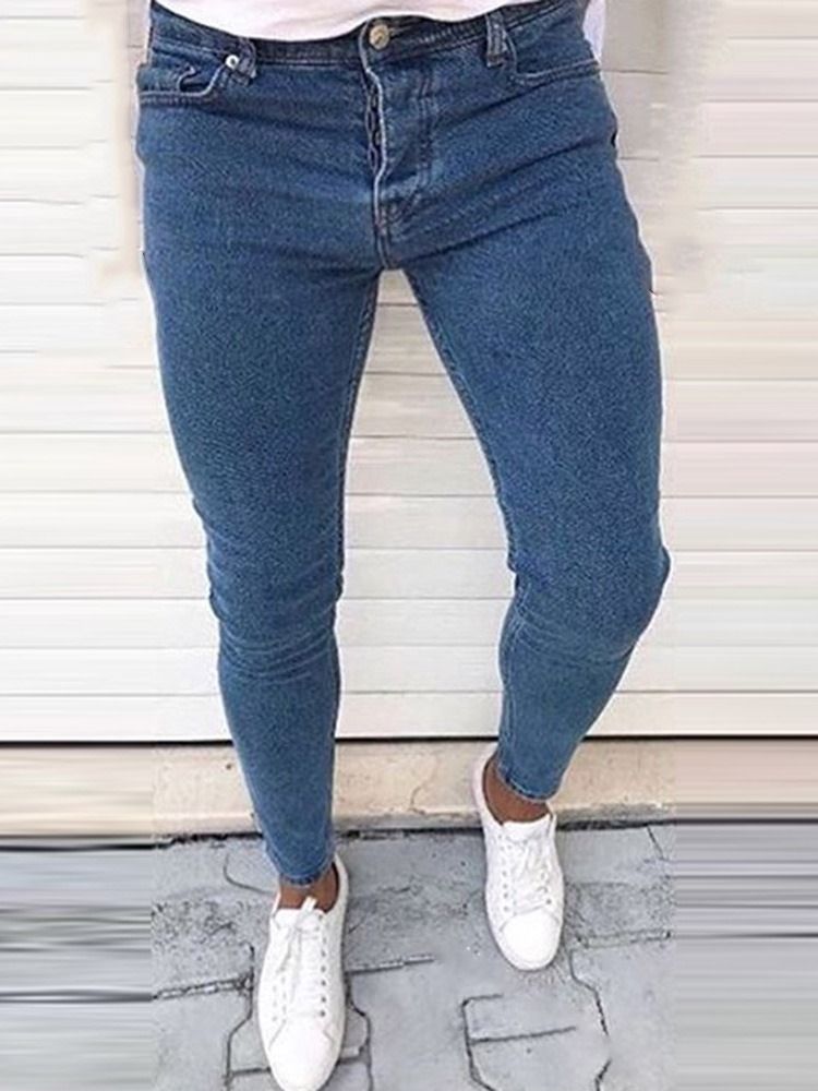 Calça Jeans De Cintura Baixa Masculina Com Zíper Liso