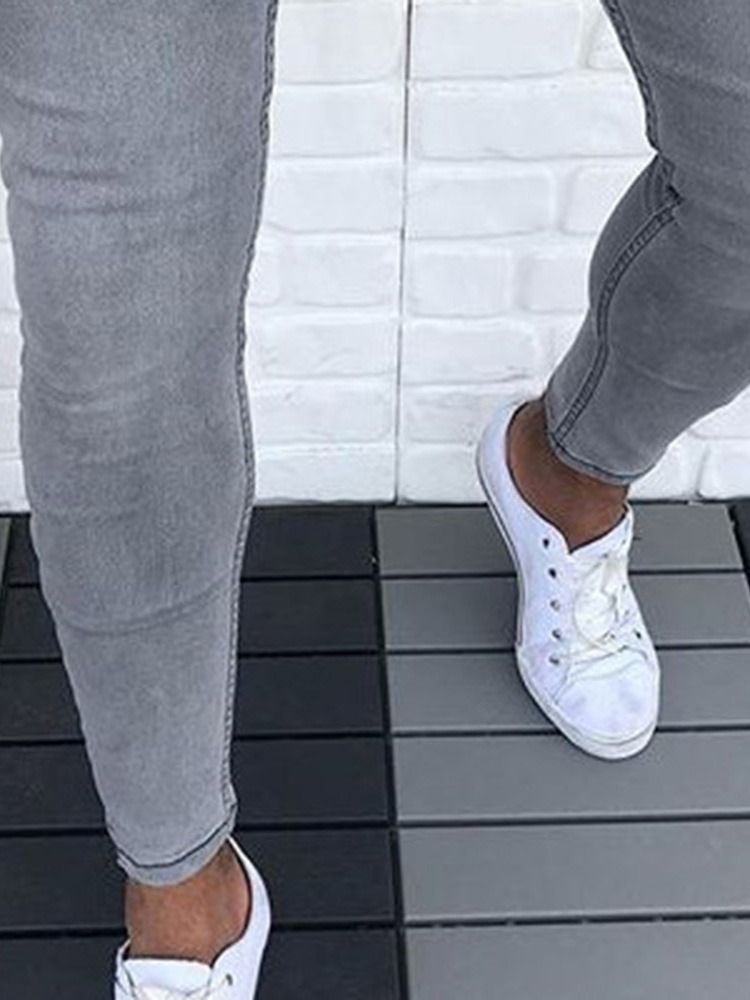 Calça Jeans De Cintura Baixa Masculina Com Zíper Liso