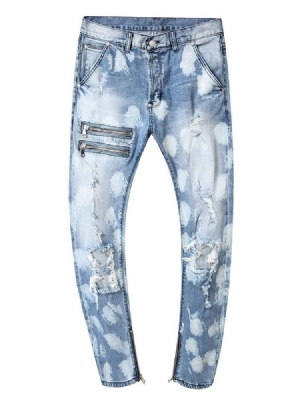 Calça Jeans De Cintura Média Masculina Com Zíper De Bolso Colorido