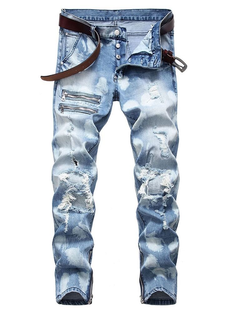 Calça Jeans De Cintura Média Masculina Com Zíper De Bolso Colorido