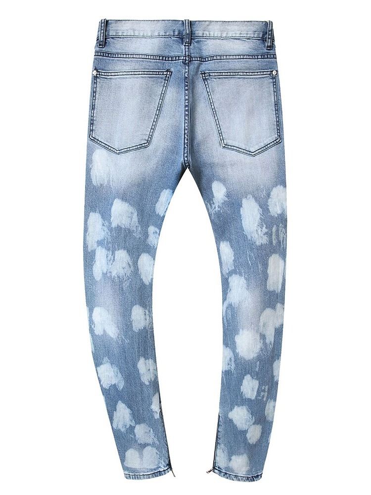 Calça Jeans De Cintura Média Masculina Com Zíper De Bolso Colorido