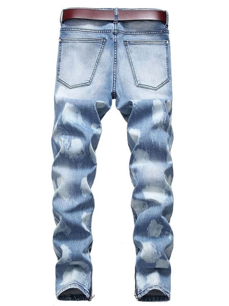 Calça Jeans De Cintura Média Masculina Com Zíper De Bolso Colorido