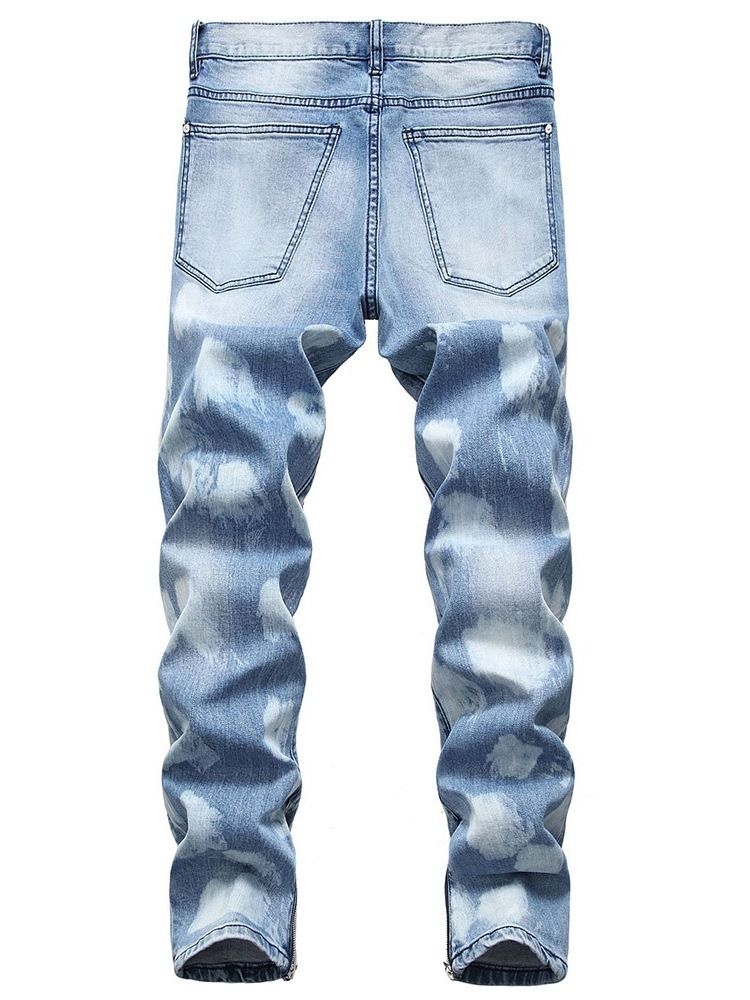 Calça Jeans De Cintura Média Masculina Com Zíper De Bolso Colorido