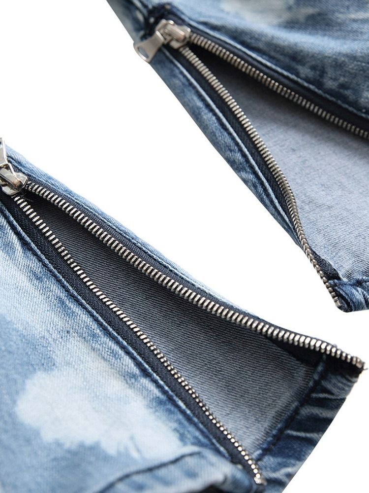Calça Jeans De Cintura Média Masculina Com Zíper De Bolso Colorido