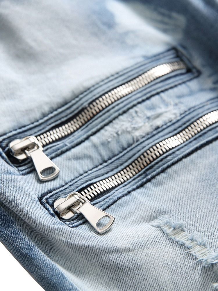 Calça Jeans De Cintura Média Masculina Com Zíper De Bolso Colorido