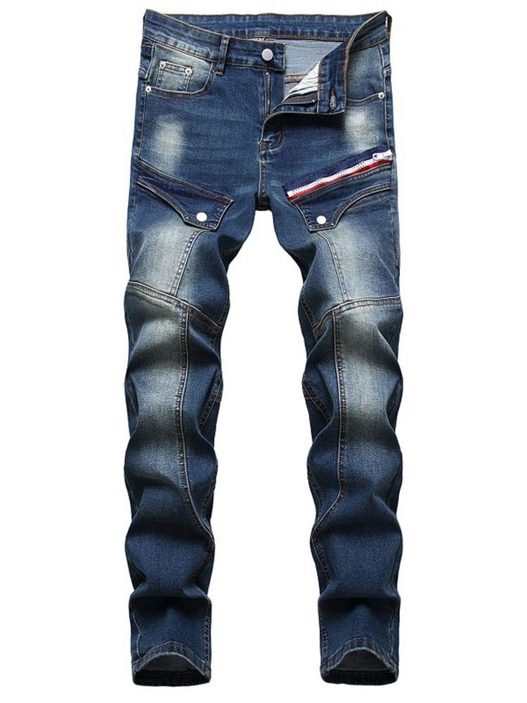 Calça Jeans De Cintura Média Masculina Com Zíper Reto