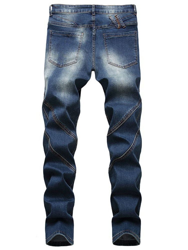 Calça Jeans De Cintura Média Masculina Com Zíper Reto