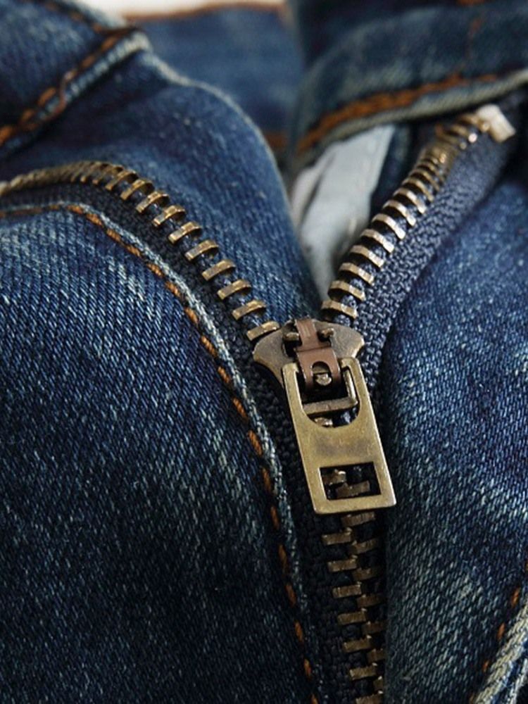 Calça Jeans De Cintura Média Masculina Com Zíper Reto