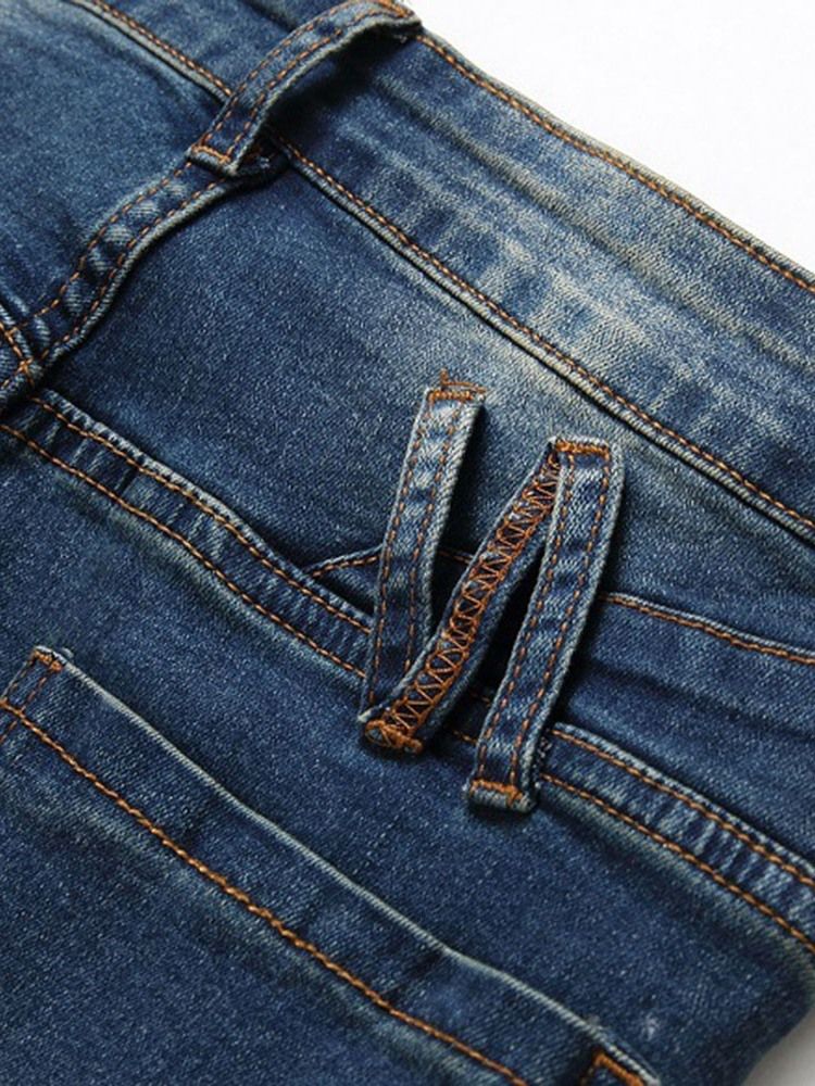 Calça Jeans De Cintura Média Masculina Com Zíper Reto
