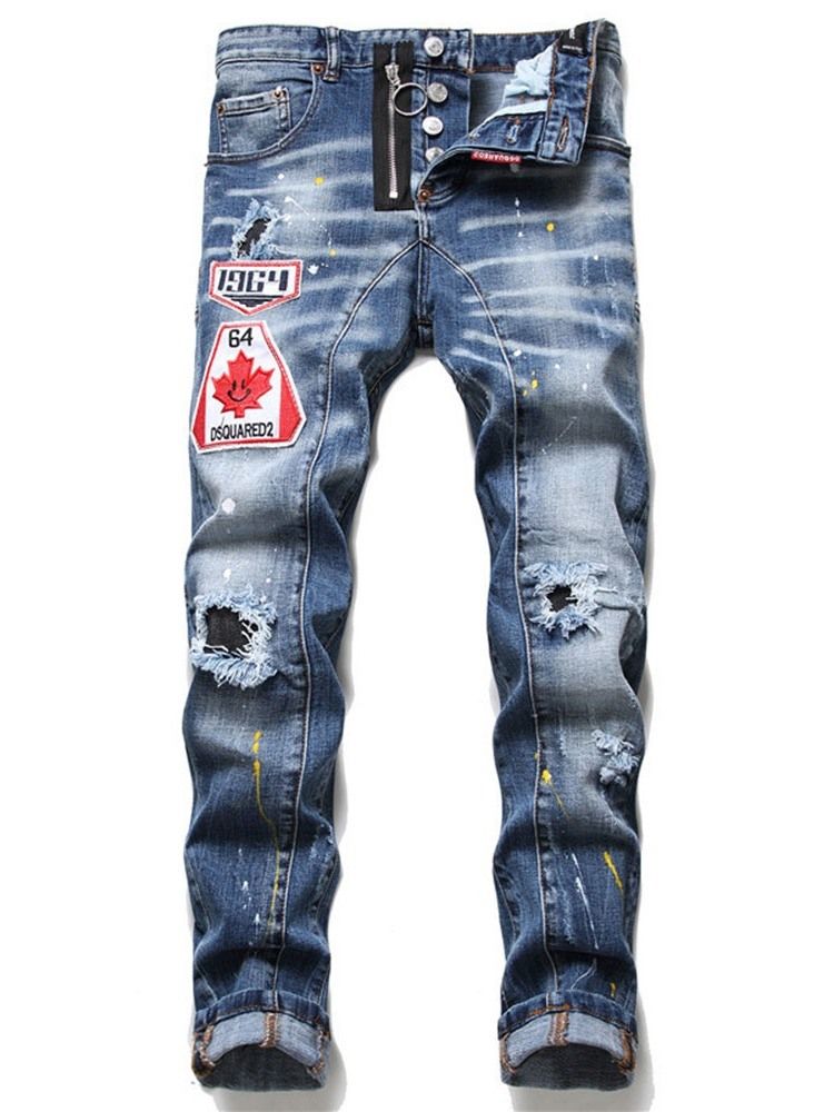 Calça Jeans De Cintura Média Masculina Masculina Reta