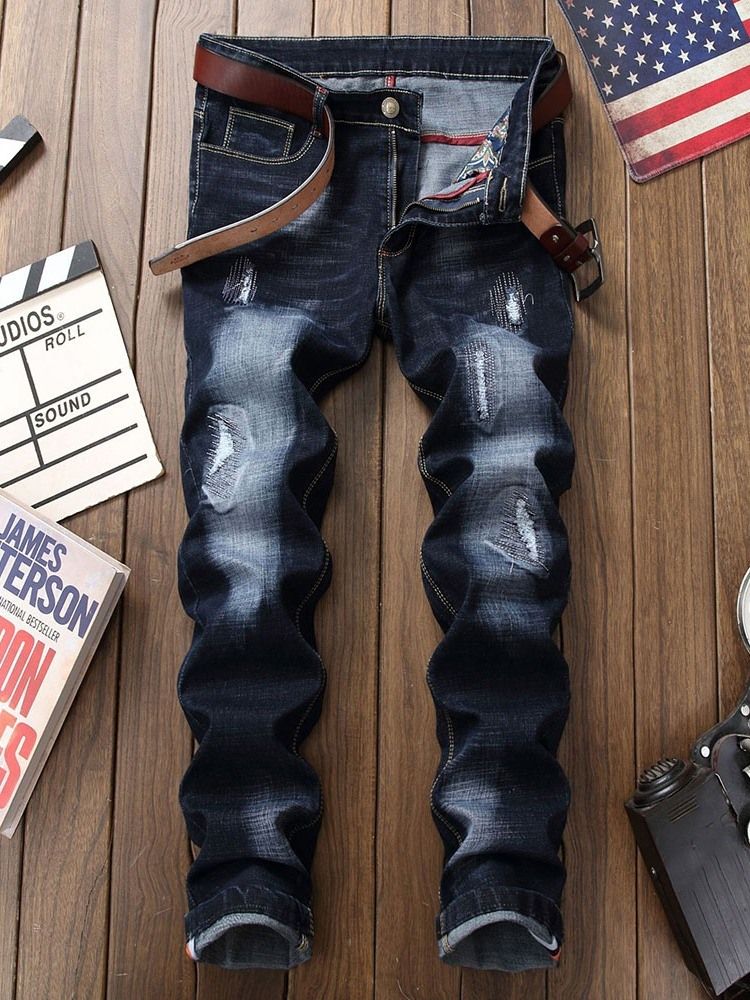 Calça Jeans De Cintura Média Masculina Reta Vestida