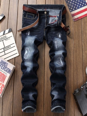 Calça Jeans De Cintura Média Masculina Reta Vestida