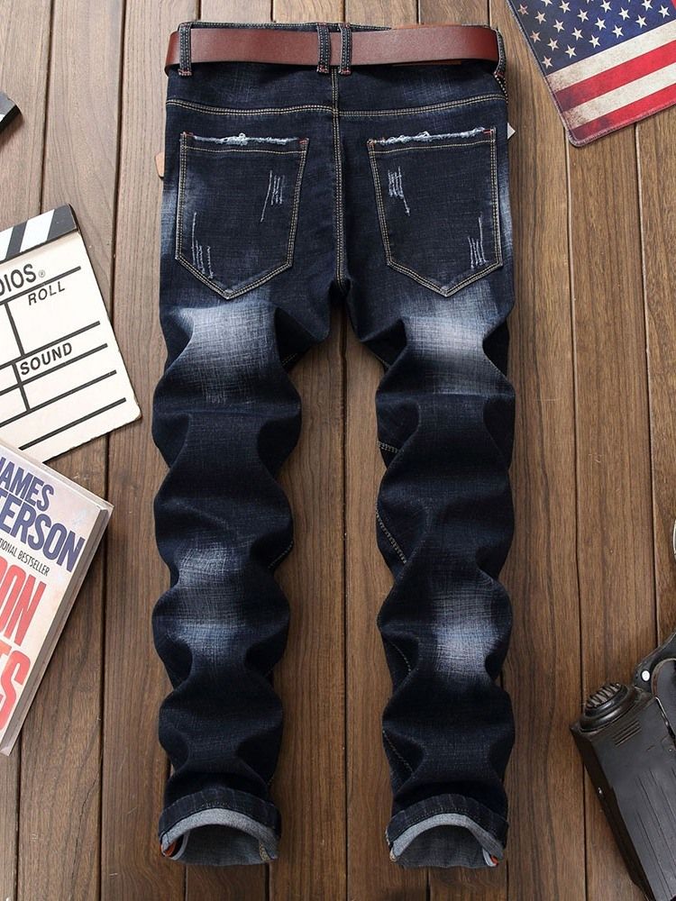 Calça Jeans De Cintura Média Masculina Reta Vestida