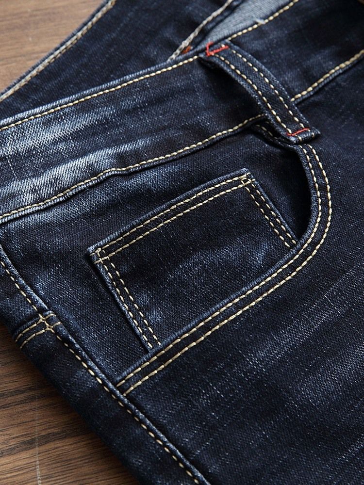 Calça Jeans De Cintura Média Masculina Reta Vestida