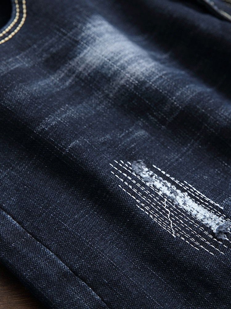 Calça Jeans De Cintura Média Masculina Reta Vestida