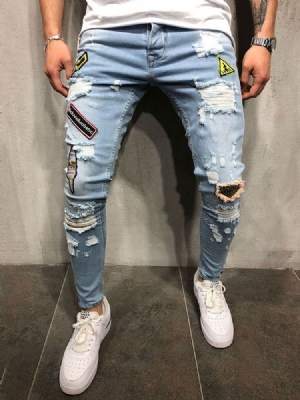 Calça Jeans Com Zíper Masculino Com Bolso Fino E Cintura Fina