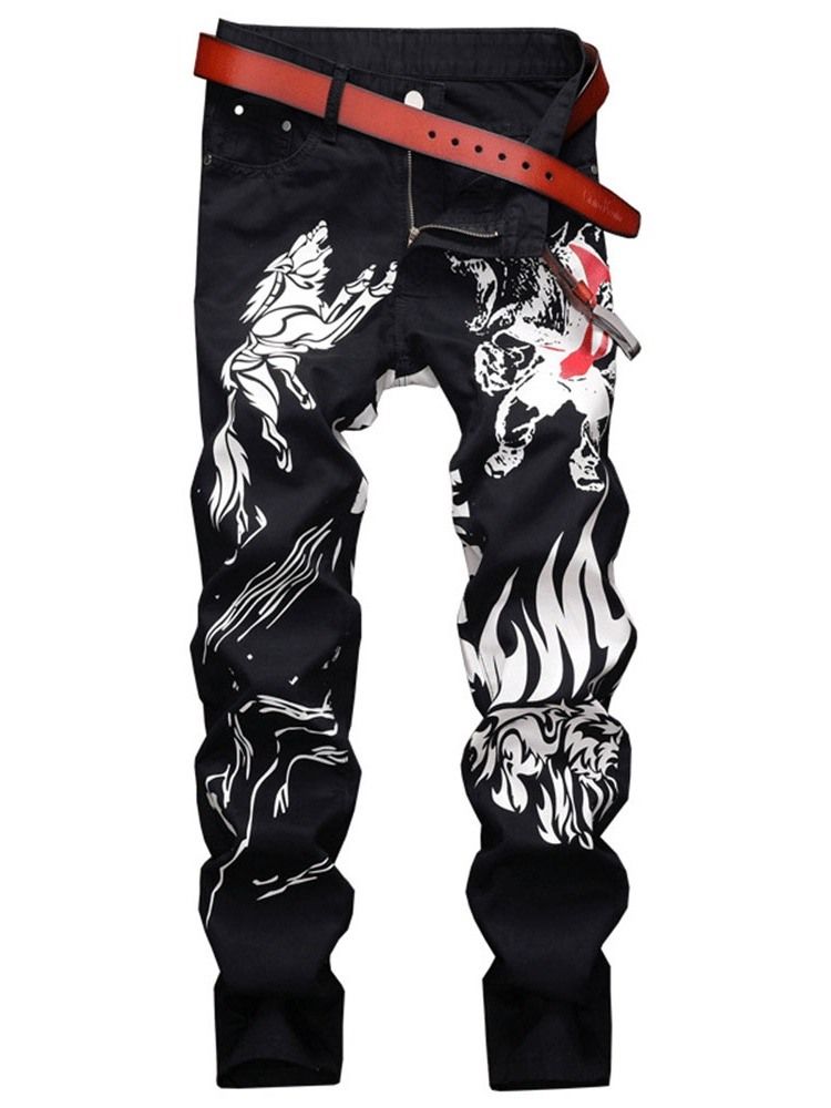 Calça Jeans Européia Com Estampa Reta Masculina