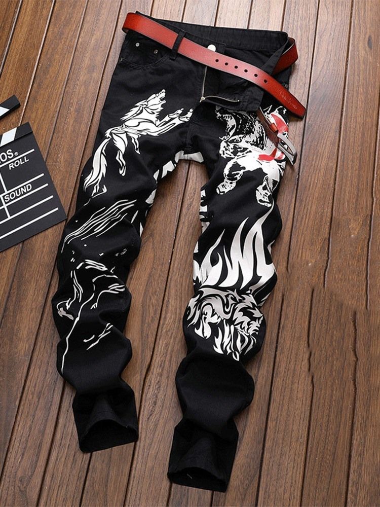 Calça Jeans Européia Com Estampa Reta Masculina