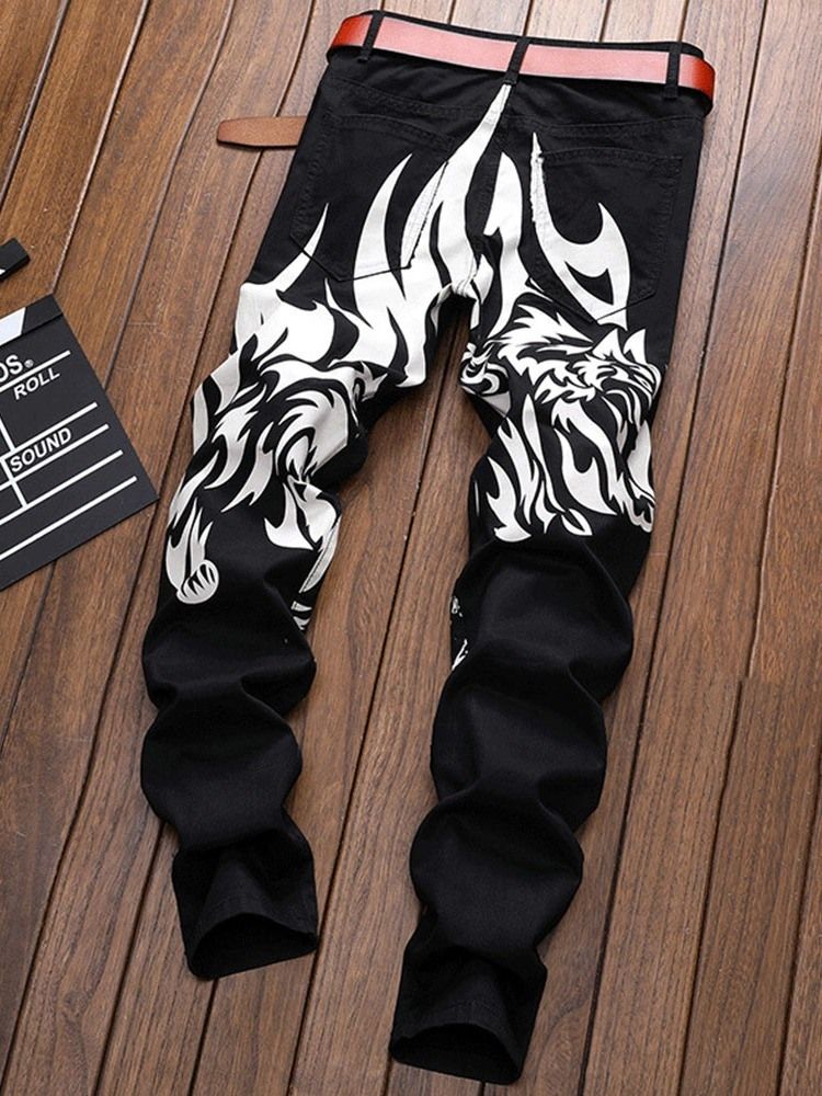 Calça Jeans Européia Com Estampa Reta Masculina