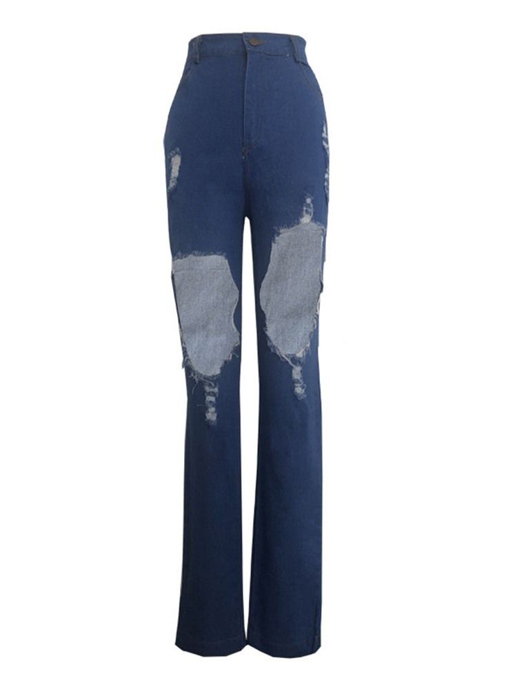Calça Jeans Feminina De Bolso Liso Sexy Com Zíper Rasgado