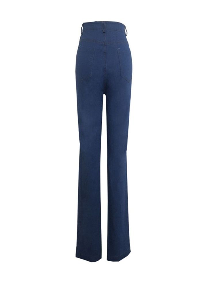 Calça Jeans Feminina De Bolso Liso Sexy Com Zíper Rasgado