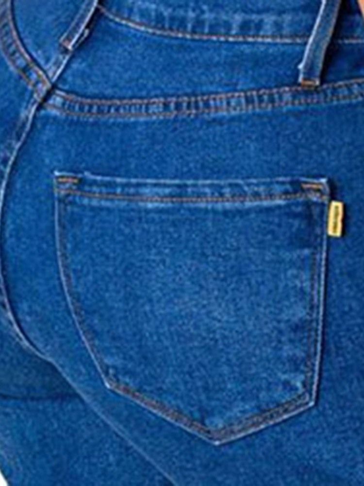Calça Jeans Feminina De Bolso Liso Sexy Com Zíper Rasgado
