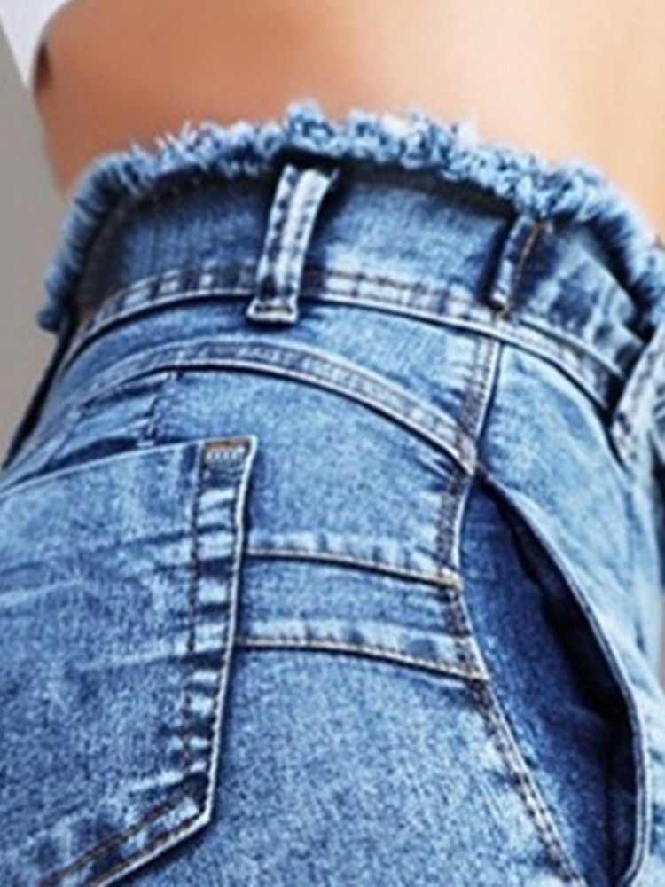 Calça Jeans Feminina De Cintura Alta Lisa Com Laço Bowknot
