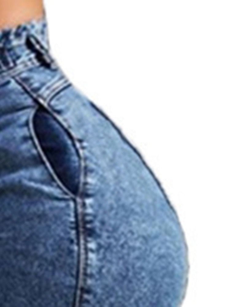 Calça Jeans Feminina De Cintura Alta Lisa Com Laço Bowknot