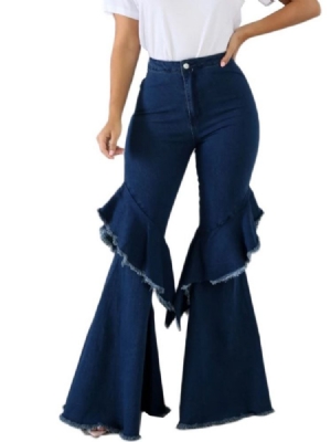 Calça Jeans Feminina Com Botão De Cintura Alta E Cintura Alta Justa