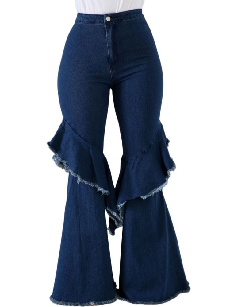 Calça Jeans Feminina Com Botão De Cintura Alta E Cintura Alta Justa